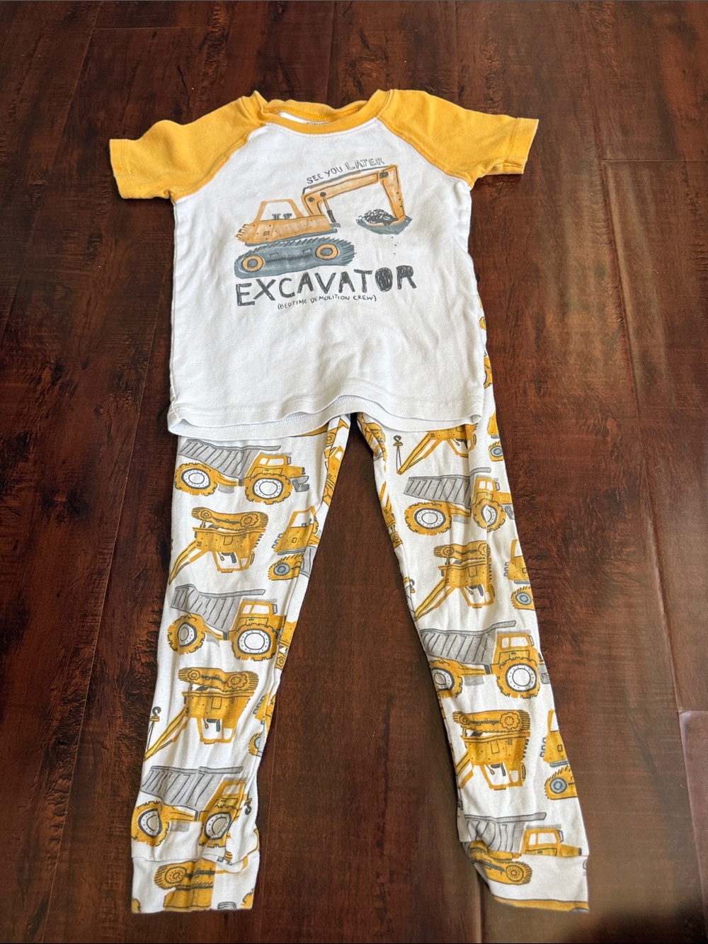 Kids Excavator Pajama Set - Yellow and White